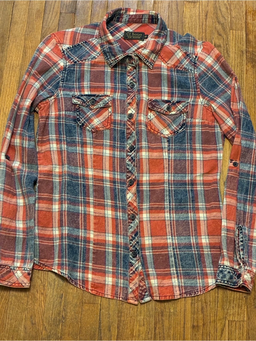 Vintage Ci Sono Red & Navy Plaid Button-Up Shirt 💯 Cotton